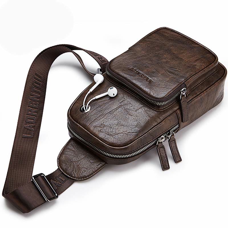 Herren Leder Sling Bag Brusttasche Ein-Schulter-Rucksack Umhängetasche