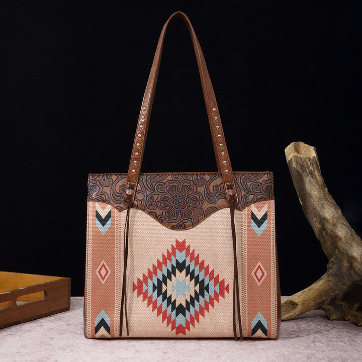 Vintage Bohemian Tote Damen Klassische Baumwolle Leinen Unterarm Schultertasche