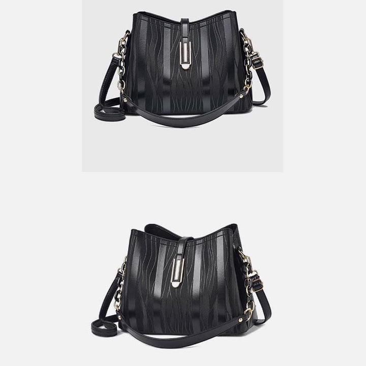 Handtasche mit Streifenmuster für Damen, groß, veganes Leder, Umhängetasche