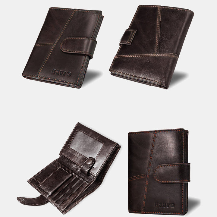 Retro Splicing Lange Schlanke Geldbörse Echtes Leder Dreifach gefaltete Brieftasche