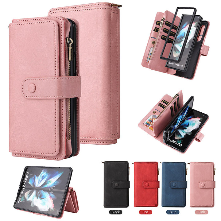 2-in-1-Geldbörsenhülle Handyhülle für Samsung Z Fold 3 4 Armband Reißverschluss Kartenhalter