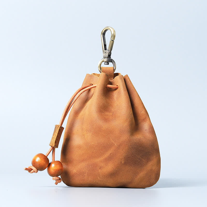 Vintage Münzgeldbörse Echtleder Beutel Brieftasche Kordelzug Aufbewahrungstasche