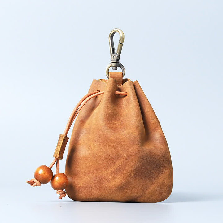 Vintage Münzgeldbörse Echtleder Beutel Brieftasche Kordelzug Aufbewahrungstasche