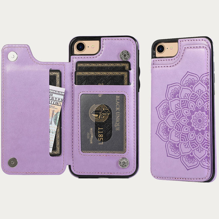 Handyhülle für den Alltag mit Blumenmuster, magnetischer Knopf, Lederhülle