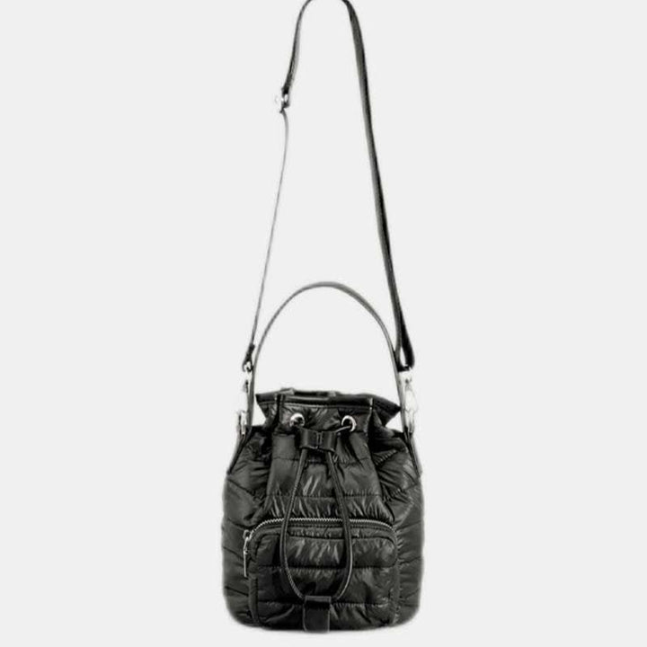 Puffer-Beuteltasche mit Kordelzug für Damen, Daunen-Umhängetasche, gesteppte Umhängetasche