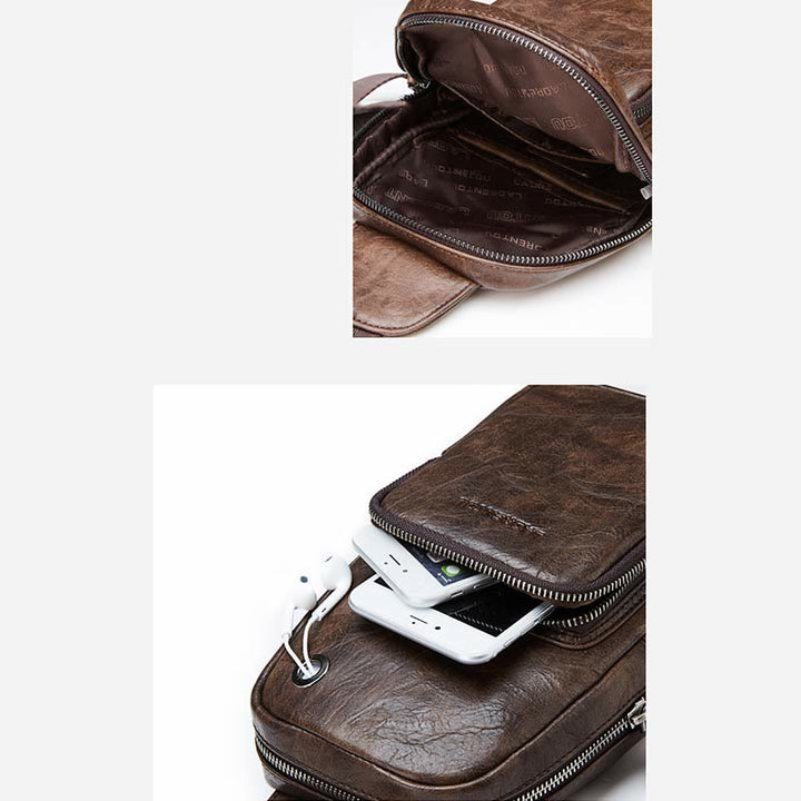 Herren Leder Sling Bag Brusttasche Ein-Schulter-Rucksack Umhängetasche