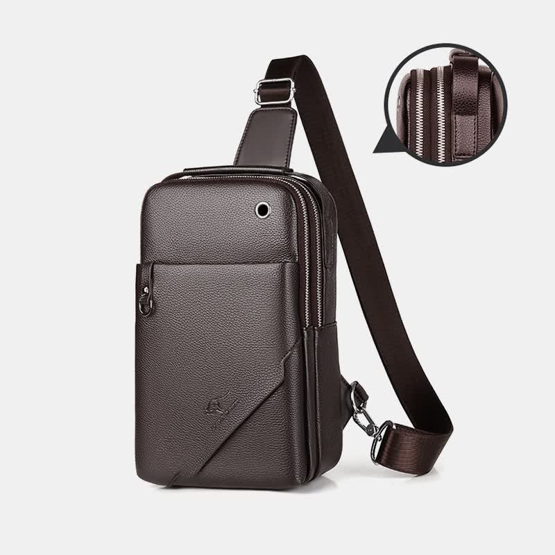 Herren Leder Sling Rucksack Brust Crossbody Schultertasche für Reisen Wandern