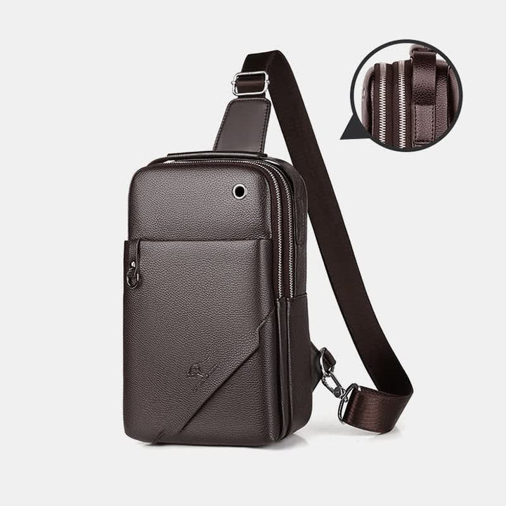 Herren Leder Sling Rucksack Brust Crossbody Schultertasche für Reisen Wandern