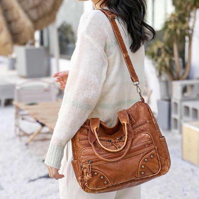 Retro-Tragetasche aus Kunstleder für Damen, Schultertasche mit Crossbody-Gurt