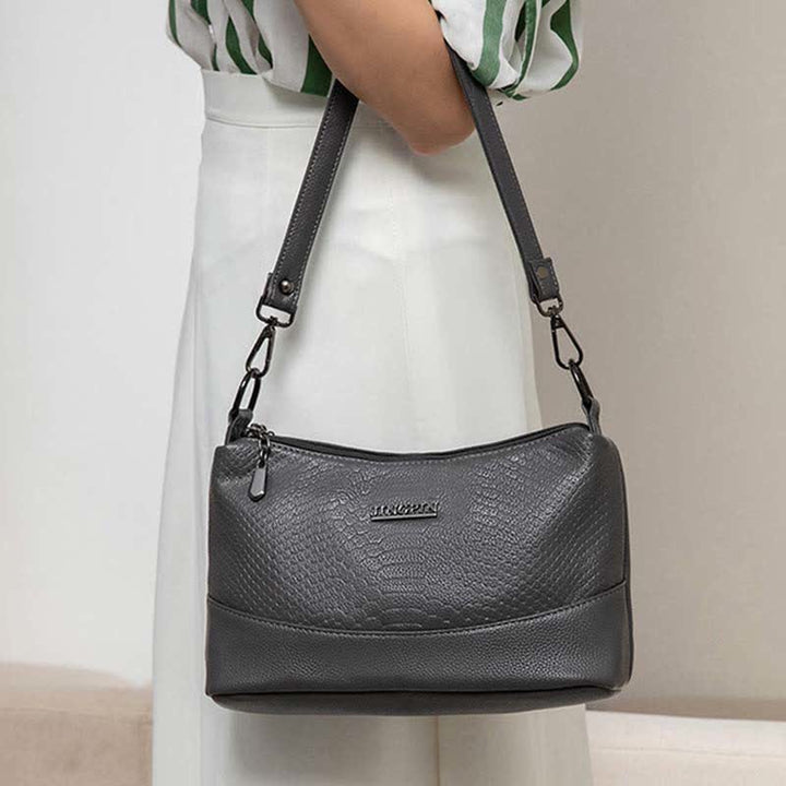 Umhängetasche mit drei Fächern für Damen, Beuteltasche aus veganem Leder