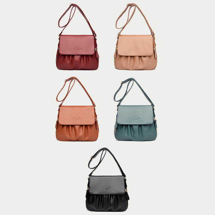 Freizeit-Umhängetasche für Damen im Plissee-Stil, leichte Ledertasche