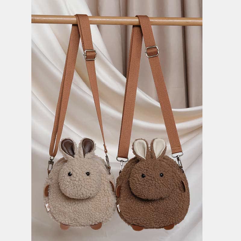 Süße Umhängetasche mit Plüschhase, flauschige Kaninchen-Schultertasche, Handtaschen