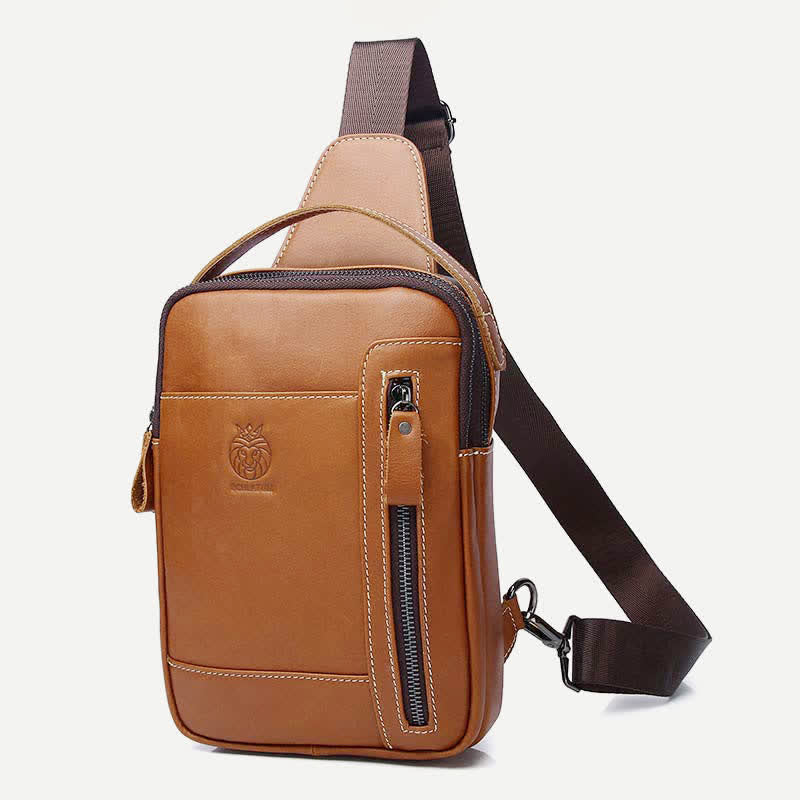 Schultertasche aus echtem Leder für Herren, Vintage-Stil, Umhängetasche, lässiger Wander-Tagesrucksack