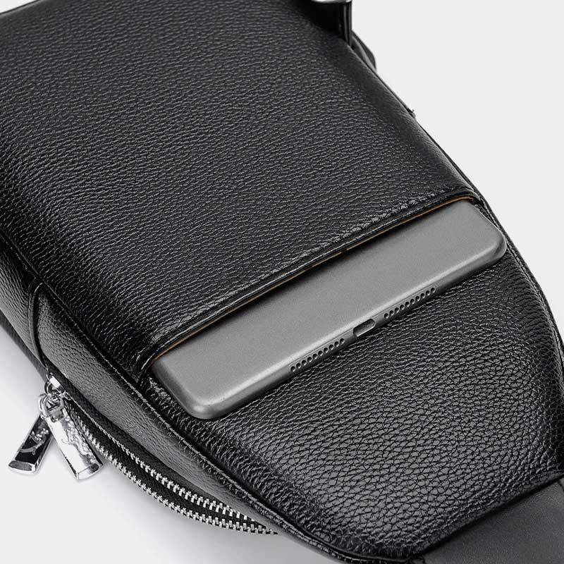 Sling Bag für Herren, schwarzes Leder, lässige Einkaufs-Umhängetasche