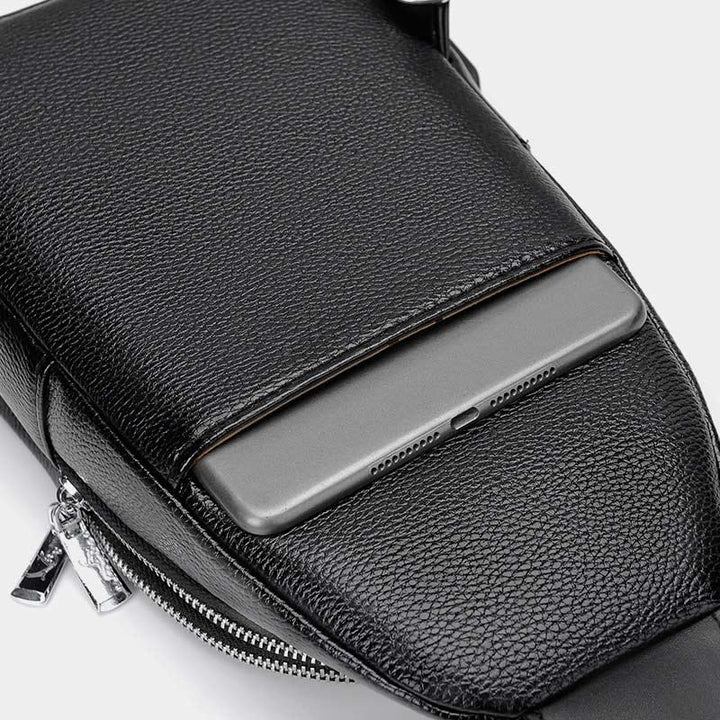 Sling Bag für Herren, schwarzes Leder, lässige Einkaufs-Umhängetasche