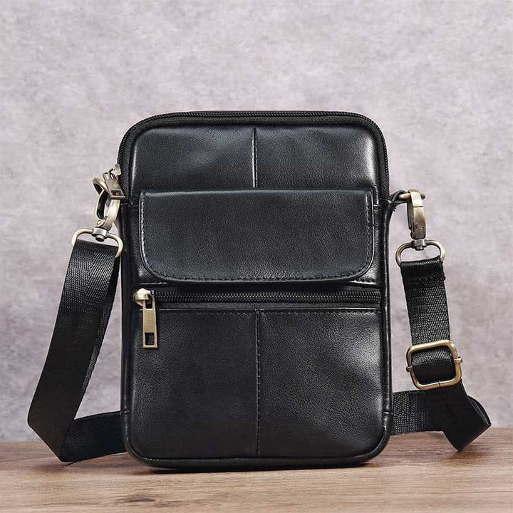 Kleine Messenger-Umhängetasche aus echtem Leder für Herren mit mehreren Taschen