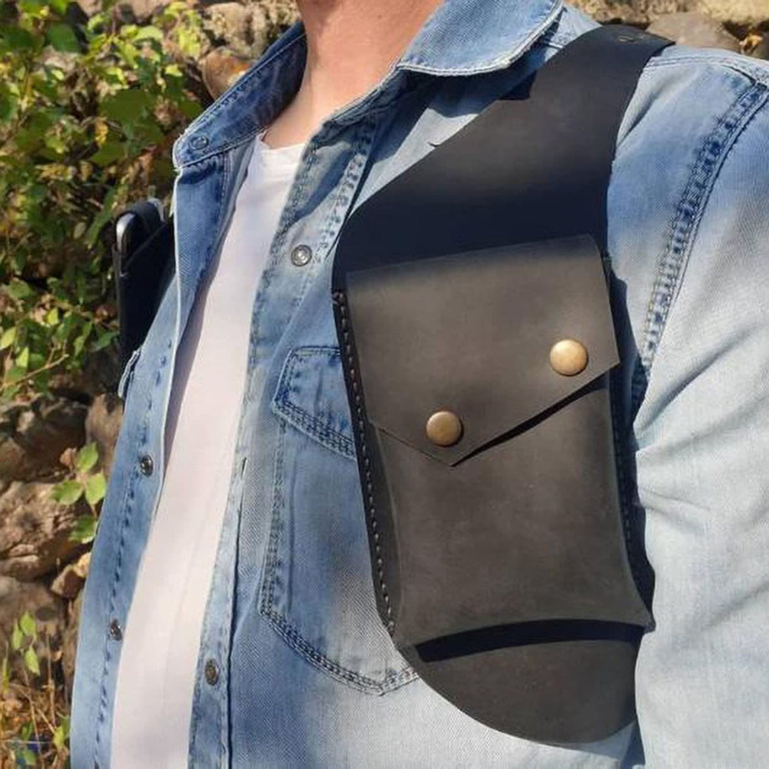 Doppelte Schulter Ledertasche Frauen Männer Outdoor Protable Holster Tasche