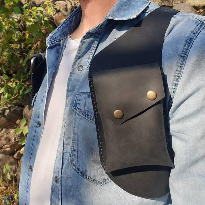 Doppelte Schulter Ledertasche Frauen Männer Outdoor Protable Holster Tasche