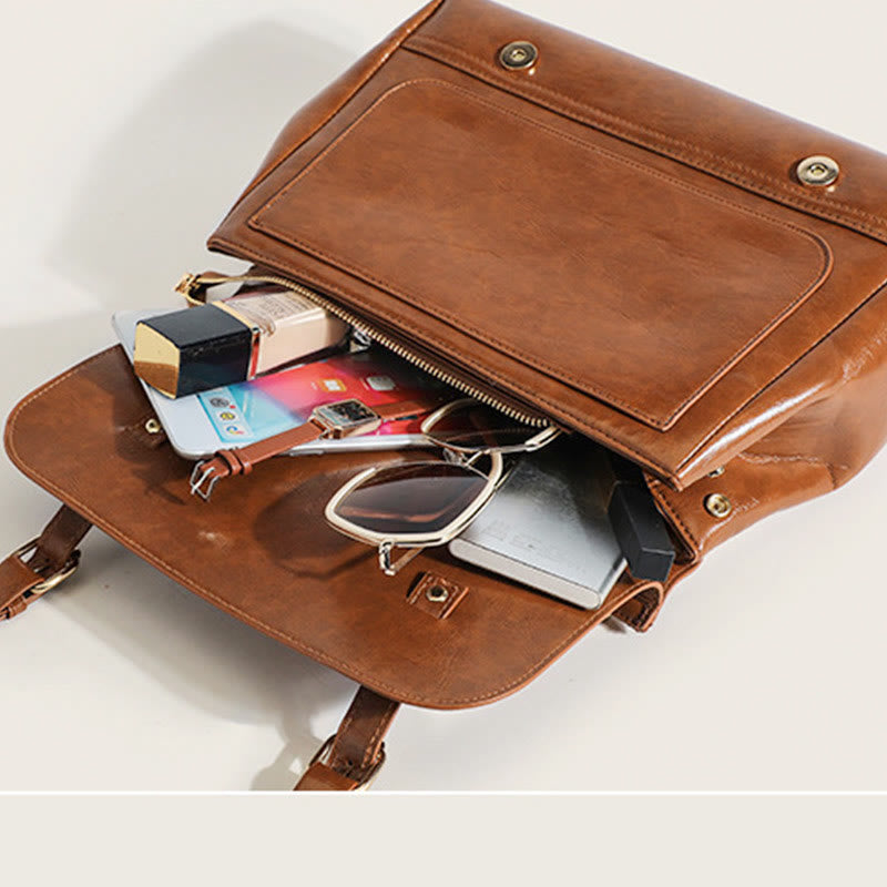Rucksack für Damen, Vintage, Ölwachsleder, multifunktionale Umhängetasche