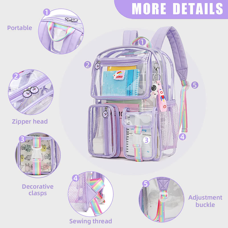 Transparenter Rucksack für Schüler, große Kapazität, Freizeit-Tagesrucksack aus PVC