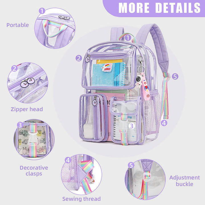 Transparenter Rucksack für Schüler, große Kapazität, Freizeit-Tagesrucksack aus PVC