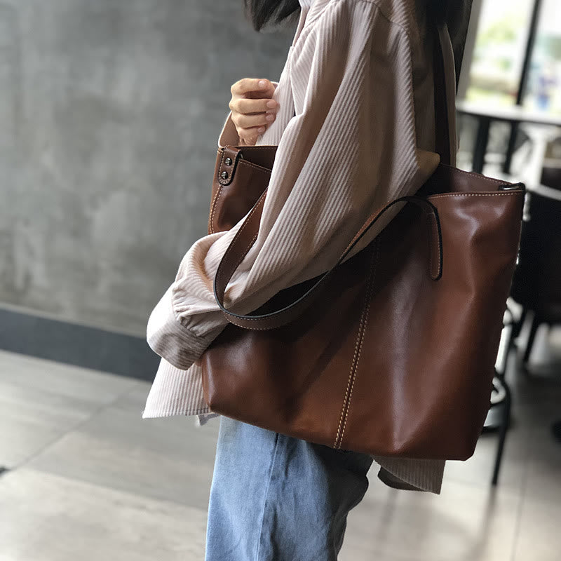 Tragetasche aus echtem Leder für Damen, lässige Schultertasche mit Umhängegurt