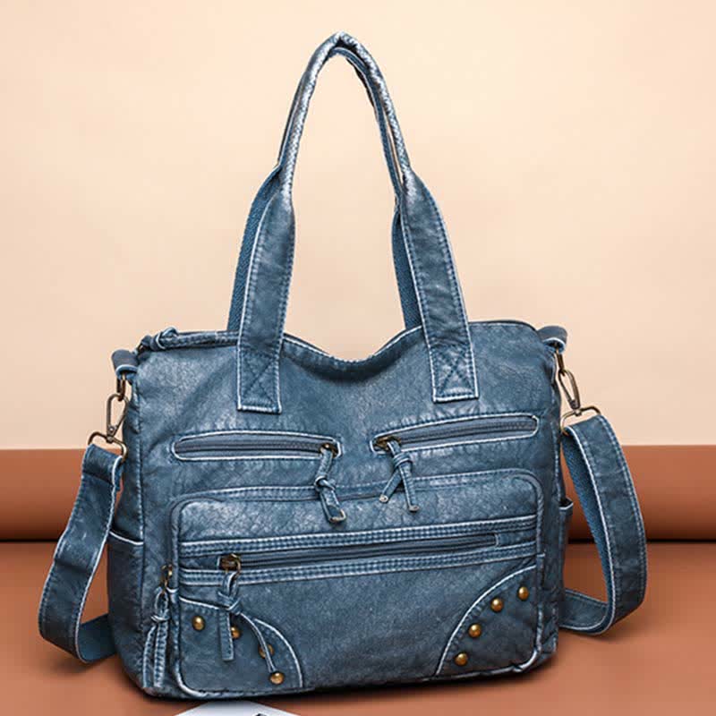 Denim Farbe Tote Handtaschen Große Kapazität Kunstleder Schulter Geldbörse