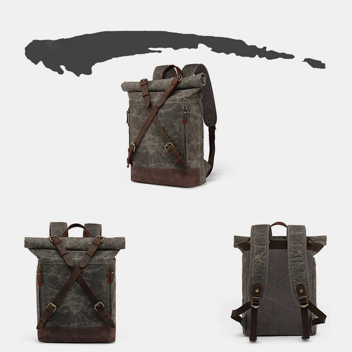 Unisex Leder Canvas gewachster Rucksack Reiserucksack wasserdichte Laptoptasche