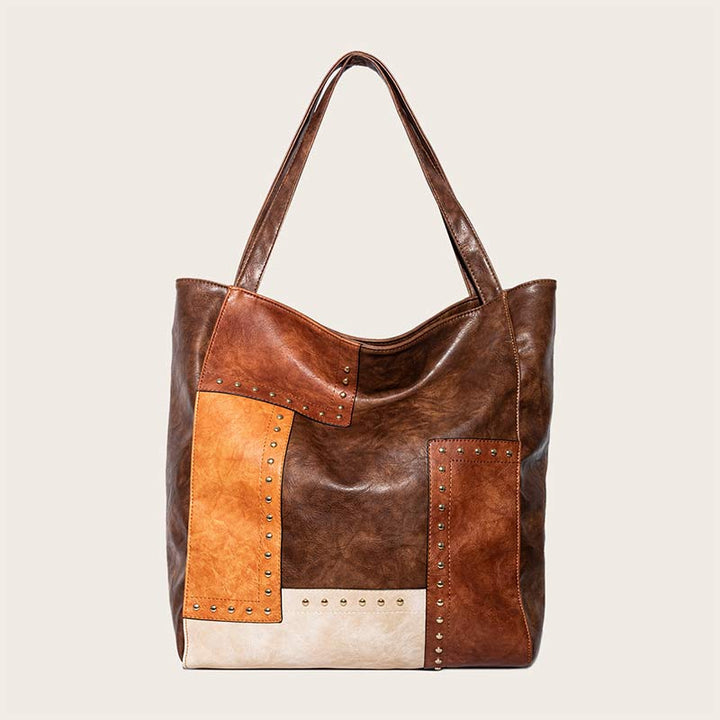 Retro-Tragetasche für Damen, große Kapazität, Spleißleder, Handtasche, Schultertasche