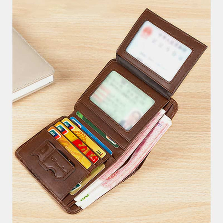 RFID-blockierende Geldbörse aus Rindsleder, geräumige Retro-Geldbörse für die Vordertasche