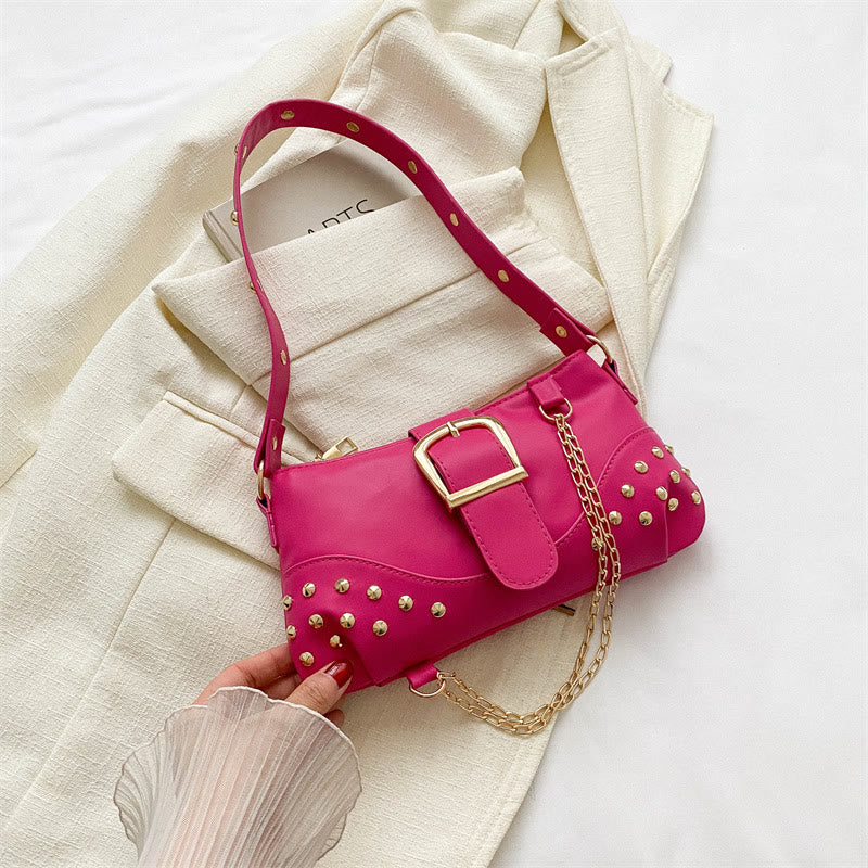 Umhängetasche für Damen, Nieten, Punk, einfarbig, Partytasche