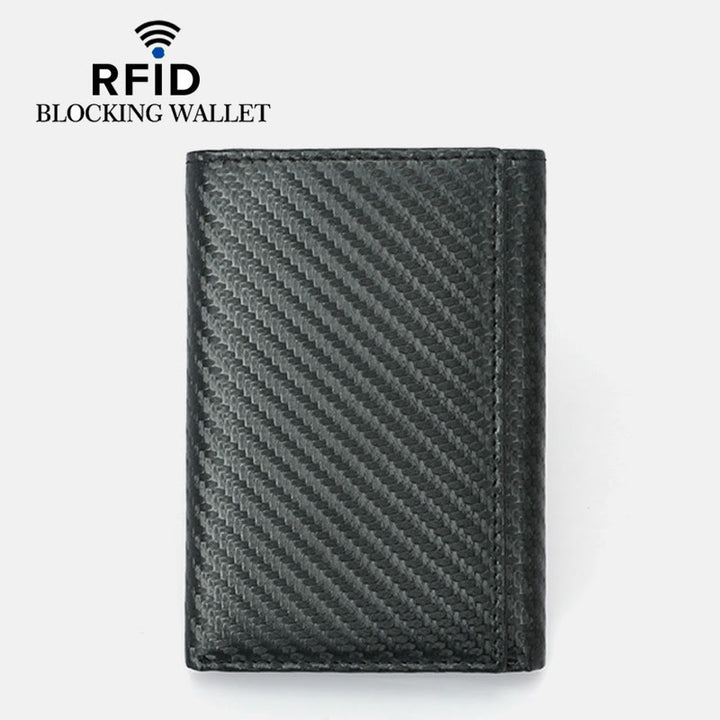 Dreifach gefaltete Herren-Geldbörse aus Leder mit RFID-Blockierung, minimalistisches Kohlefaser-Muster