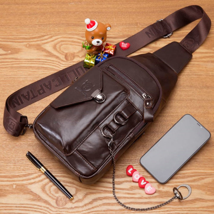 Schultertasche für Herren, weiche Interlock-Brusttasche aus Rindsleder