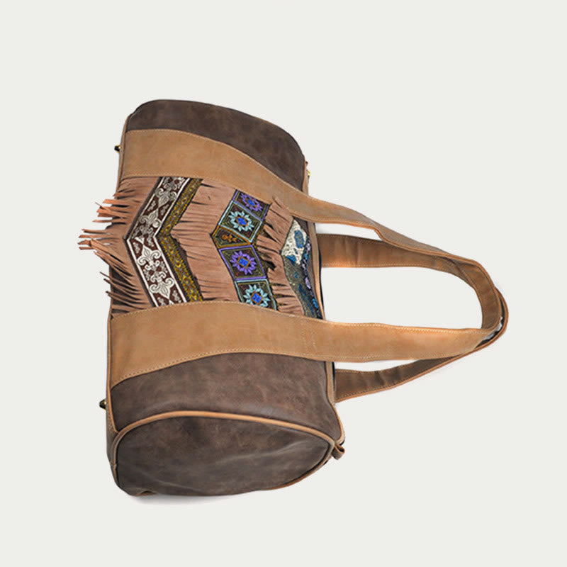 Tote für Damen im ethnischen Stil, PU-Leder, Quaste, Alltagshandtasche