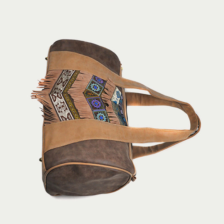 Tote für Damen im ethnischen Stil, PU-Leder, Quaste, Alltagshandtasche
