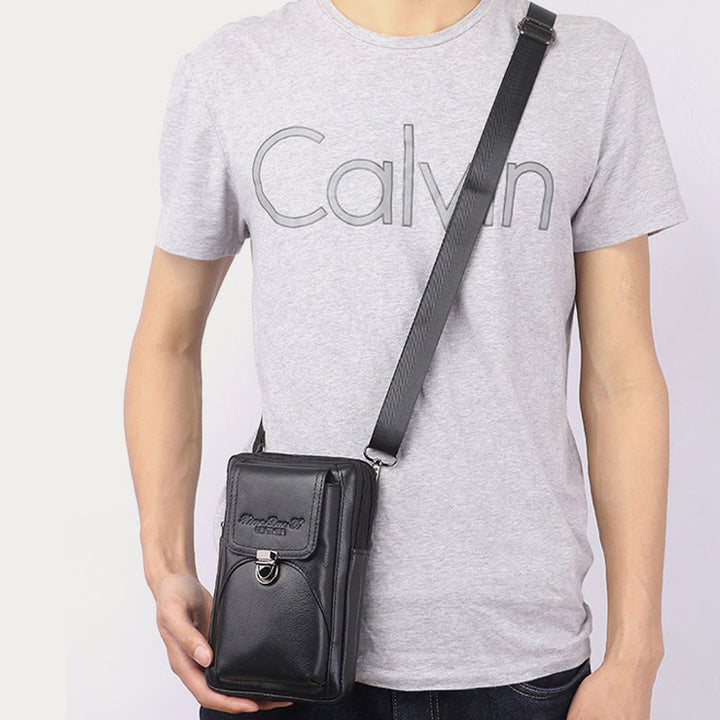 Kleine Umhängetasche für Herren, Business-Tasche aus echtem Leder, tragbar