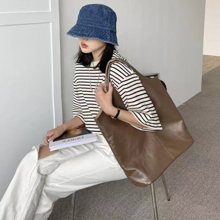 Leder Tote Schultertasche für Frauen Doppelseitige Hobo Geldbörse Bucket Handtasche