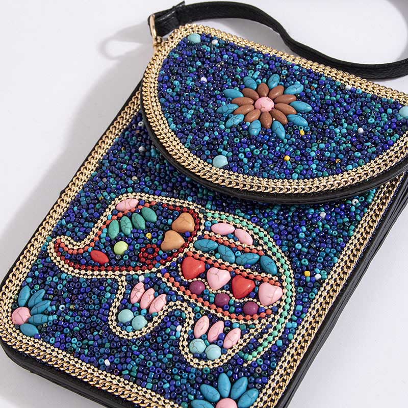 Bohemian Handytasche Damen Muschel Blumen Muster Magnetische Umhängetasche
