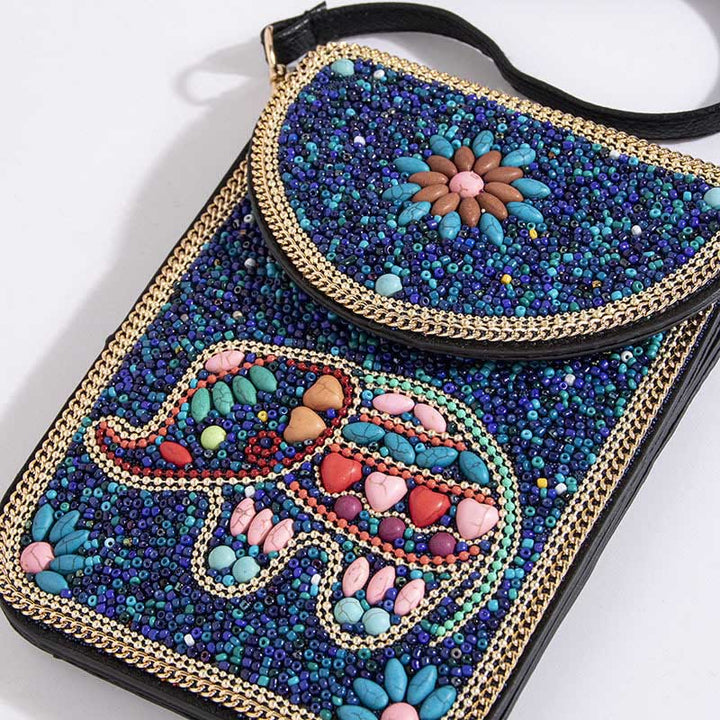 Bohemian Handytasche Damen Muschel Blumen Muster Magnetische Umhängetasche