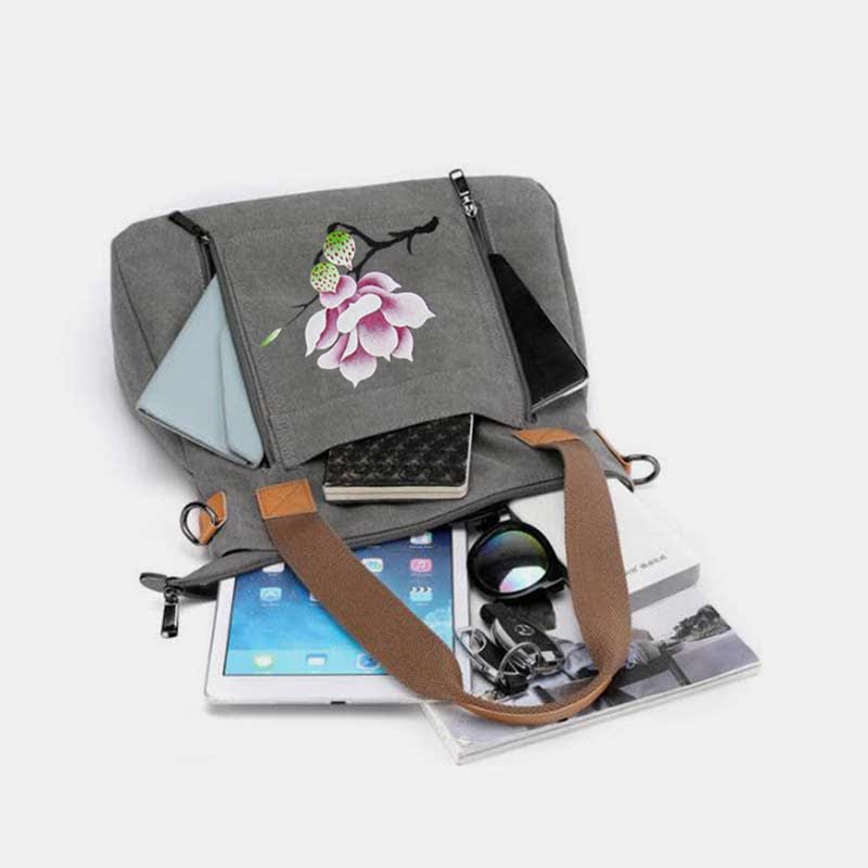 Handtasche aus Canvas mit Blumendruck für Damen, Henkeltasche oben, Umhängetasche