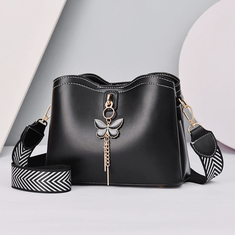 Umhängetasche für Damen, schlichte Schultertasche aus Leder mit Schmetterlingsmotiv