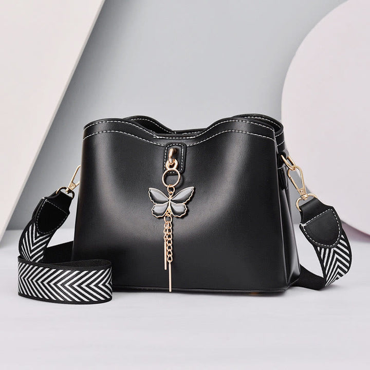 Umhängetasche für Damen, schlichte Schultertasche aus Leder mit Schmetterlingsmotiv