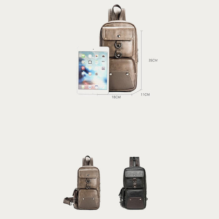 Retro-Schultertasche aus Leder mit Diebstahlschutz und interaktiven Taschen, geräumiger Tagesrucksack