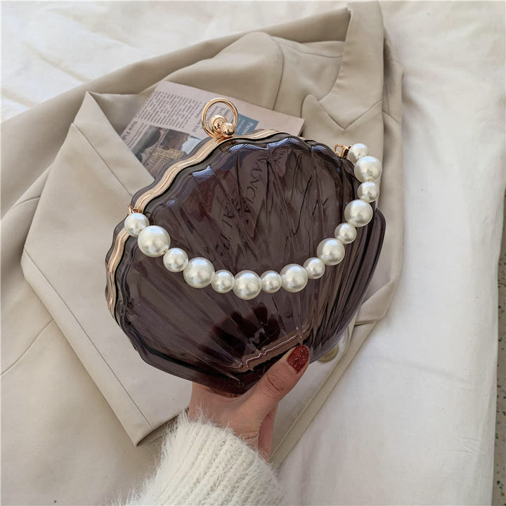 Umhängetasche für Damen mit Perlenkette und Clip, transparente Tasche