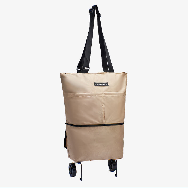 Supermarkt Rolling Tote Abnehmbare Faltbare Räder Schulter Handtasche Für Frauen