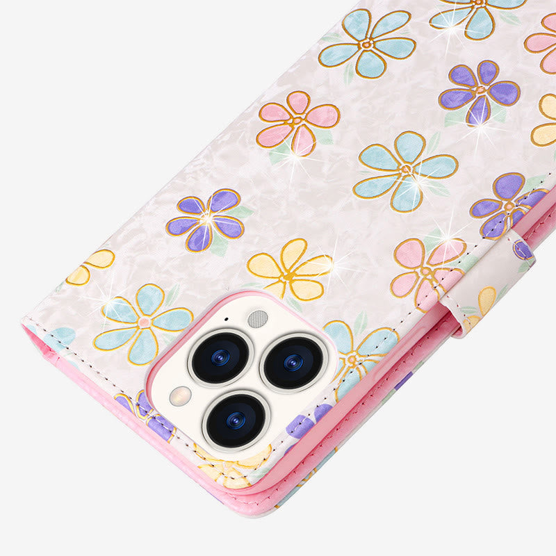 Bunte Blumen-Telefon-Kasten für Iphone Leder Clamshell Telefon Tasche