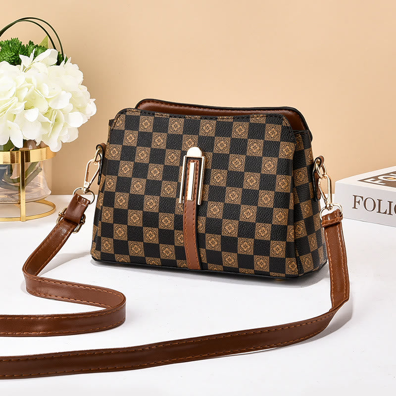 Dreifach karierte Satchel Damen Leder schicke Umhängetasche