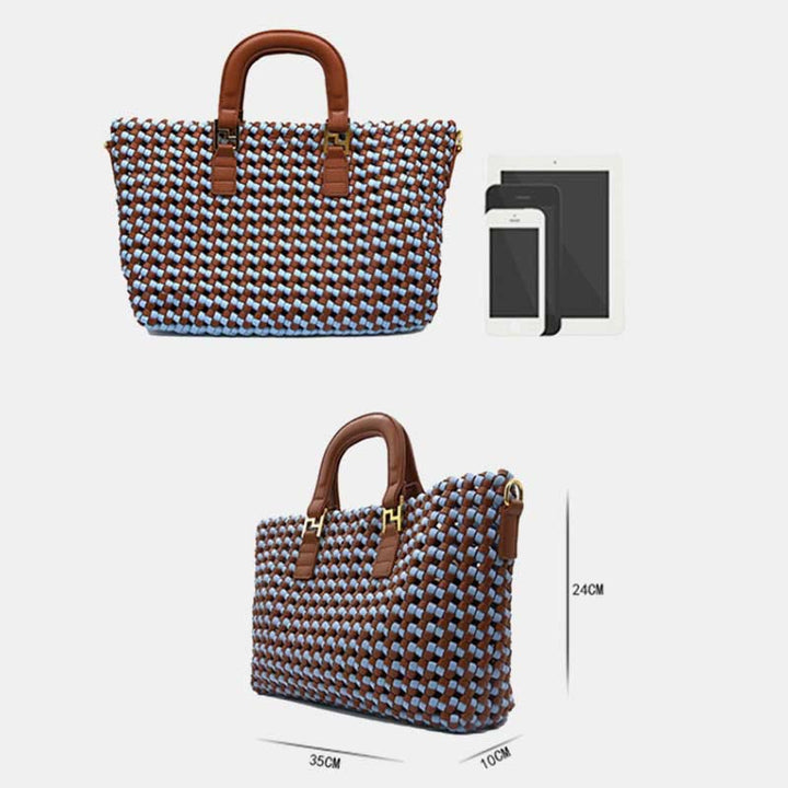 Handtasche für Damen, gewebte Umhängetasche aus Leder mit großem Fassungsvermögen