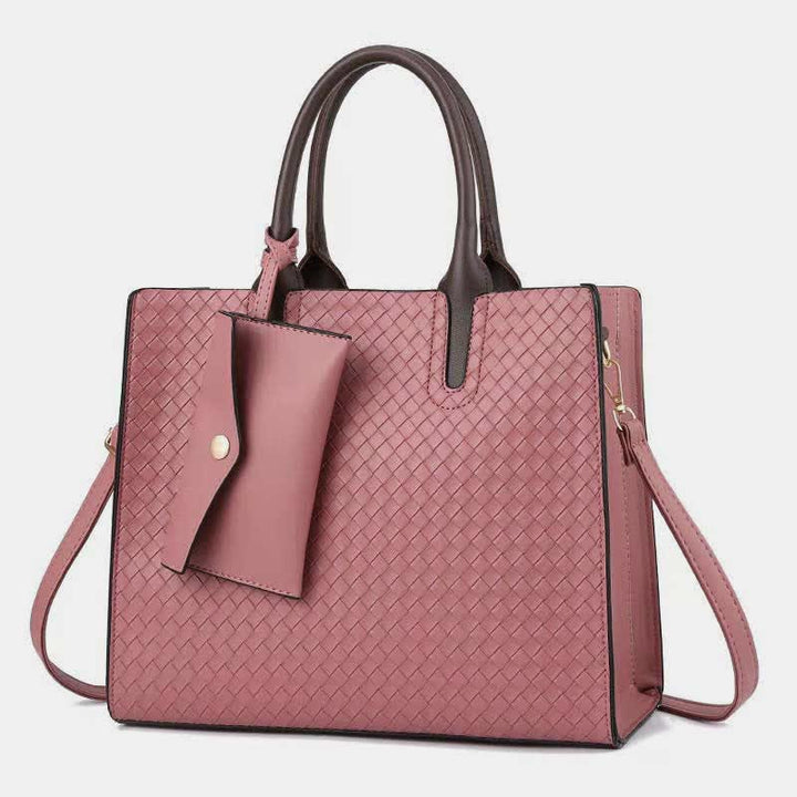 Gewebte Tragetasche für Damen, lässige Handtasche mit Griff oben und kleiner Geldbörse