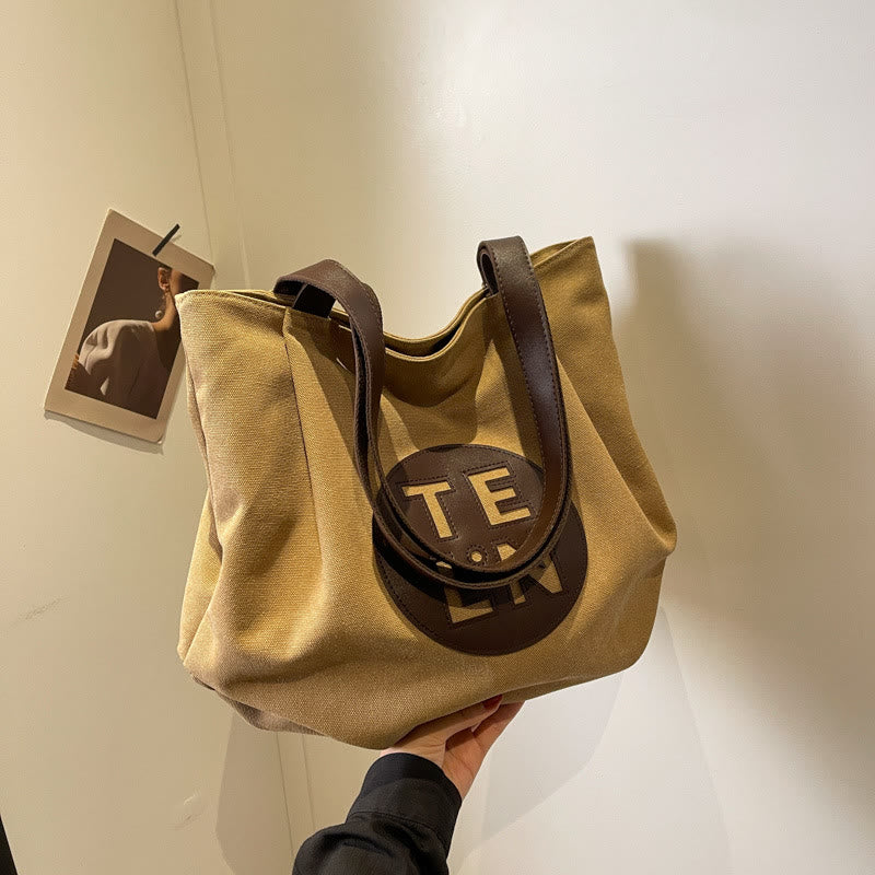Vintage Canvas Tote Monogramm große plissierte Schultertasche für Frauen
